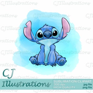 Cute Stitch watercolour clipart Sublimation design Digital Download PNG JPG JPEG Commercial Use Printable Print for T-Shirt lilo ohana angel