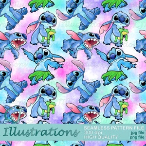 Cute Lilo and Stitch Seamless Pattern DIGITAL DOWNLOAD Commercial Use Printable. Digital Paper Background design clipart angel ohana hawaii