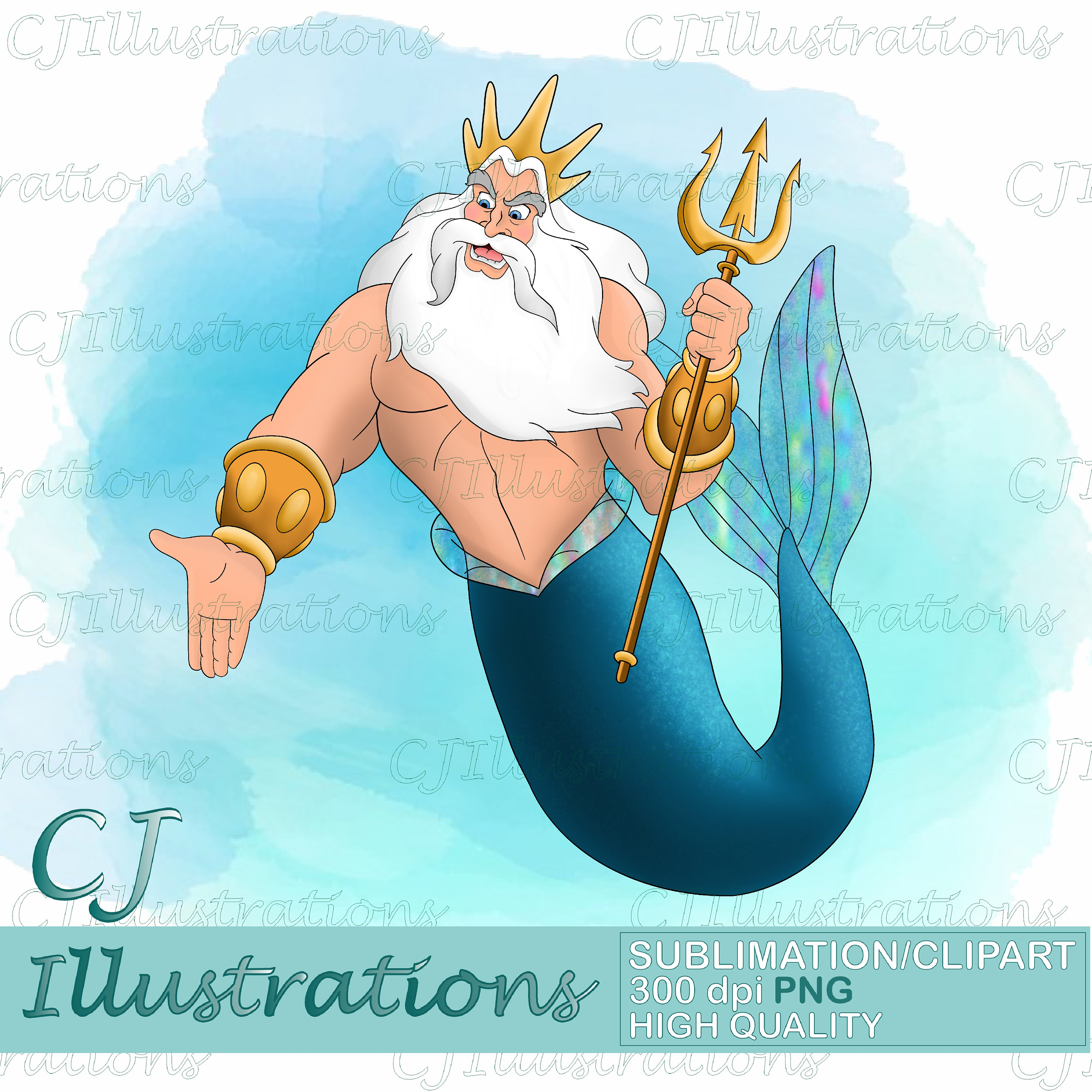 King Triton Little Mermaid Clipart Pattern PNG DIGITAL DOWNLOAD Commercial Use Printable Digital