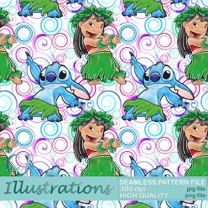 Lilo et Stitch mignon modèle sans couture TÉLÉCHARGEMENT NUMÉRIQUE utilisation commerciale imprimable. Clipart de conception de fond de papier numérique angel ohana hawaii