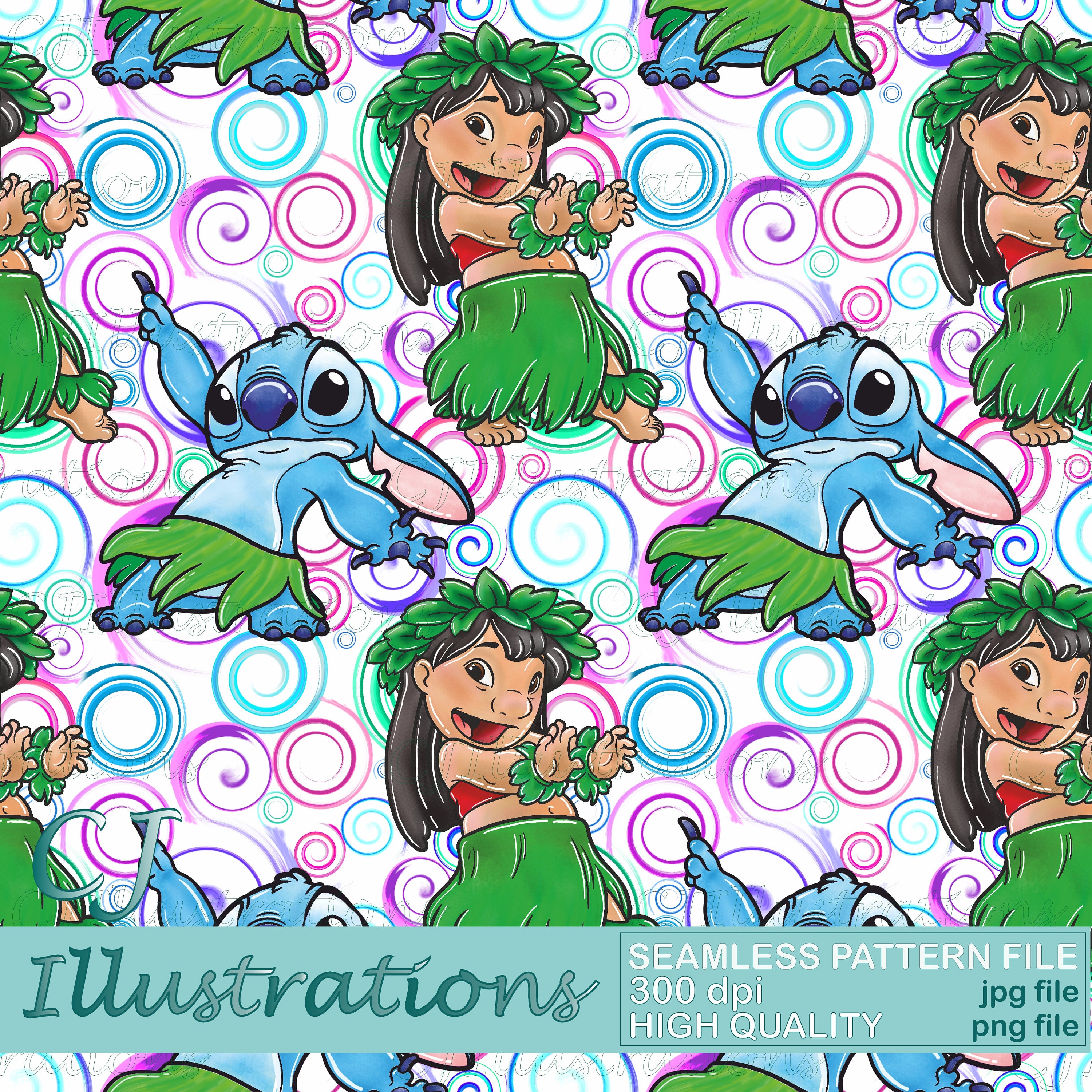 Cute Lilo and Stitch Seamless Pattern DIGITAL DOWNLOAD Commercial Use ...