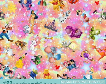 Magic Kingdom Seamless Pattern DESCARGA DIGITAL Uso comercial Papel digital imprimible ratón Diseño de fondo clipart minnie pixar mickey