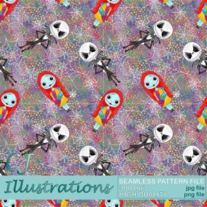 Weihnachten Jack und Sally Clipart Musterdesign Digital Download PNG JPG JPEG Printable Print der Alptraum vor Skellington