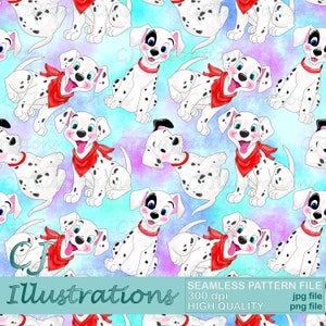 Cute Dalmatians dog Seamless Pattern DIGITAL DOWNLOAD Commercial Use Printable. Digital Paper Background design clipart 101 puppy cruella