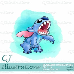 Cute Lilo and Stitch watercolour clipart Sublimation design Digital Download PNG JPG JPEG Commercial Use Printable Print for T-Shirt ohana