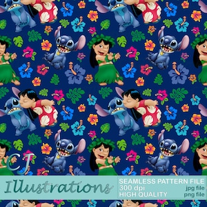 Simpatico modello senza cuciture Lilo e Stitch DOWNLOAD DIGITALE Uso commerciale stampabile. Carta digitale sfondo design clipart angelo ohana hawaii