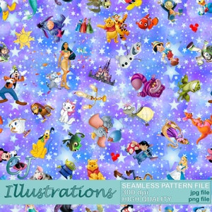 Wzór bez szwu Magic Kingdom CYFROWE POBIERANIE Komercyjne zastosowanie Wydruk cyfrowy Papier mysz Tło projekt clipart minnie pixar mickey
