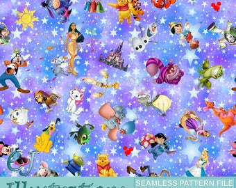 Magic Kingdom Seamless Pattern DESCARGA DIGITAL Uso comercial Papel digital imprimible ratón Diseño de fondo clipart minnie pixar mickey