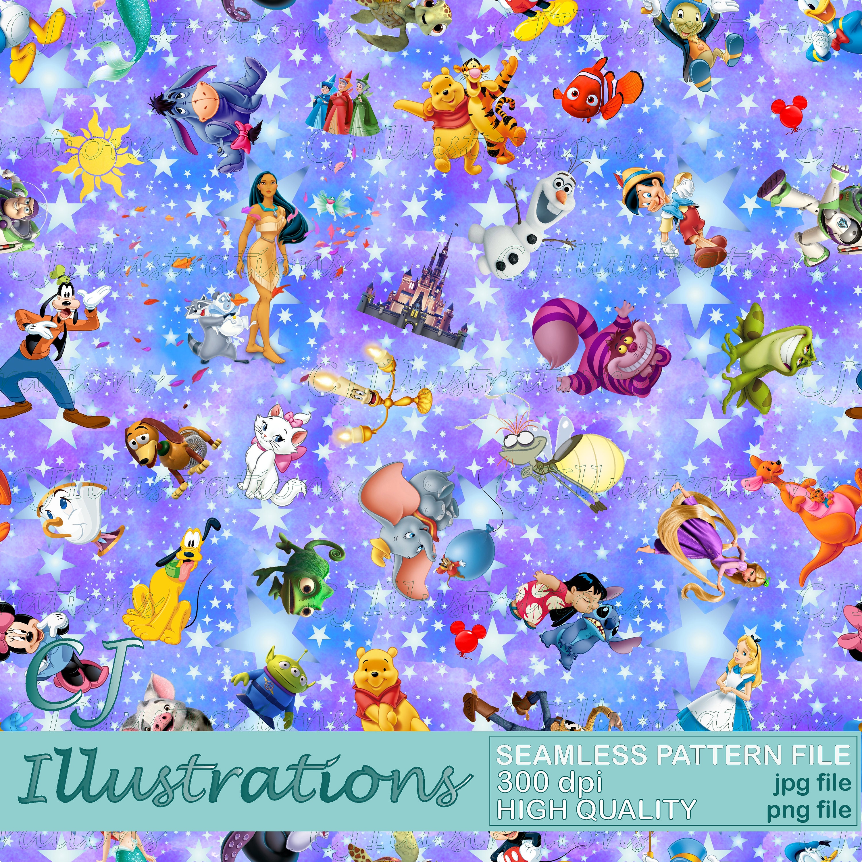 Magic Kingdom Seamless Pattern DIGITAL DOWNLOAD Commercial Use ...