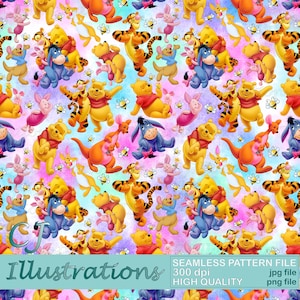 Winnie the pooh Seamless Pattern DIGITAL DOWNLOAD Commercial Use Printable. Digital Paper Background design clipart tigger eeyore piglet