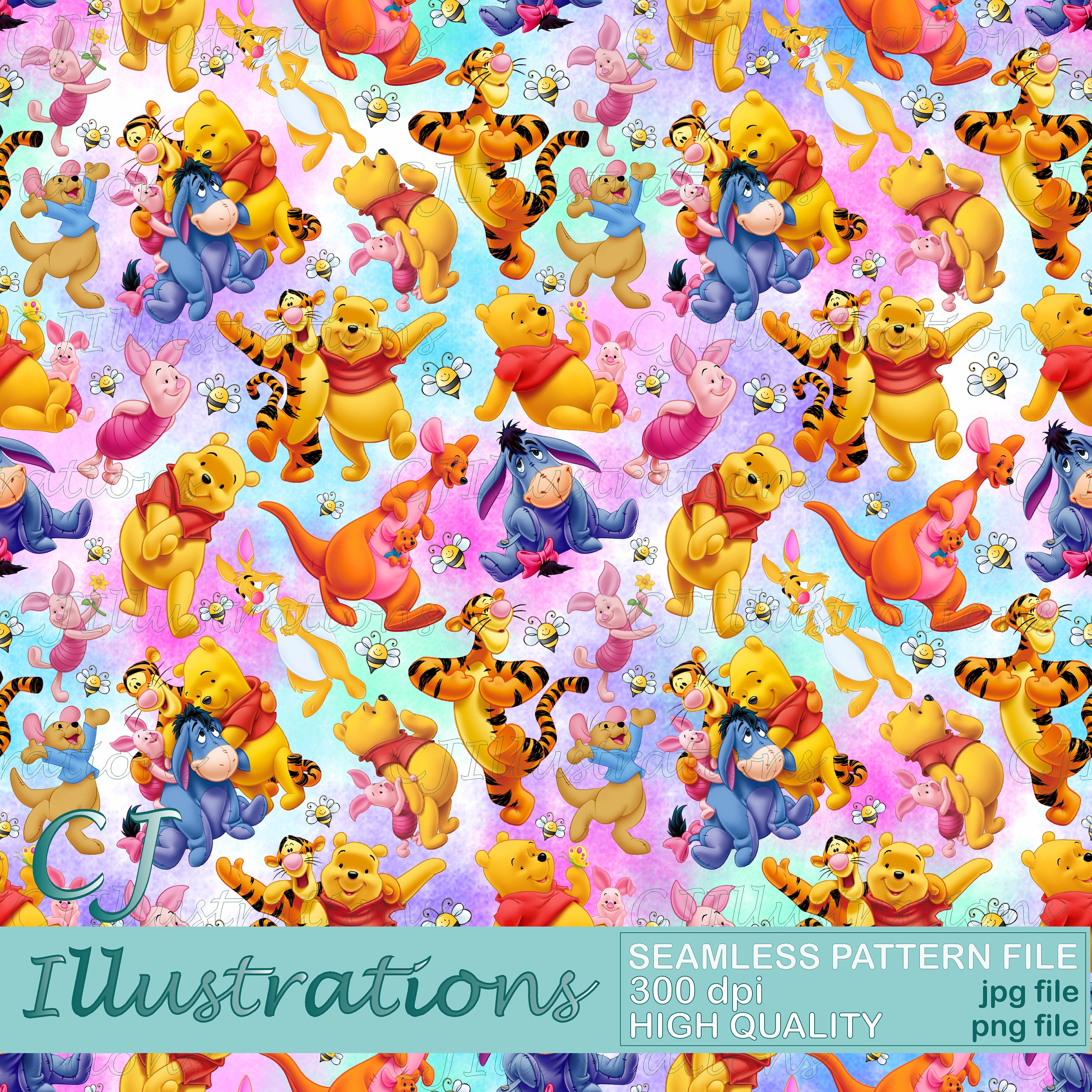 353 COTTON fabric white background with tossed Winnie the Pooh Piglet and  stars sold by the yard.