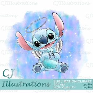 Cute Angel Stitch Sketch clipart Sublimation design Digital Download PNG JPG JPEG Commercial Use Printable Print for T-Shirt halloween Lilo