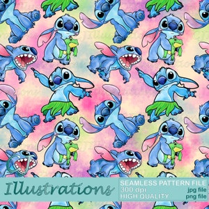 Cute Lilo and Stitch Seamless Pattern DIGITAL DOWNLOAD Commercial Use Printable. Digital Paper Background design clipart angel ohana hawaii