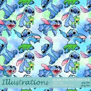 Simpatico modello senza cuciture Lilo e Stitch DOWNLOAD DIGITALE Uso commerciale stampabile. Carta digitale sfondo design clipart angelo ohana hawaii
