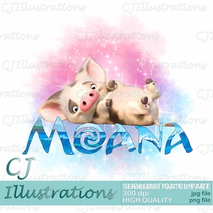 Lindo bebé Moana Pua cerdo clipart Diseño de sublimación Descarga digital PNG JPG JPEG Uso comercial imprimible. Estampado para camiseta cochinillo