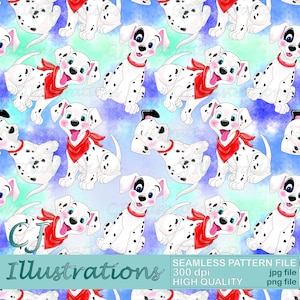 Cute Dalmatians dog Seamless Pattern DIGITAL DOWNLOAD Commercial Use Printable. Digital Paper Background design clipart 101 puppy cruella