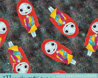 Cute Christmas Sally clipart Seamless pattern design Digital Download PNG JPG JPEG Commercial Use Printable Print the nightmare before jack