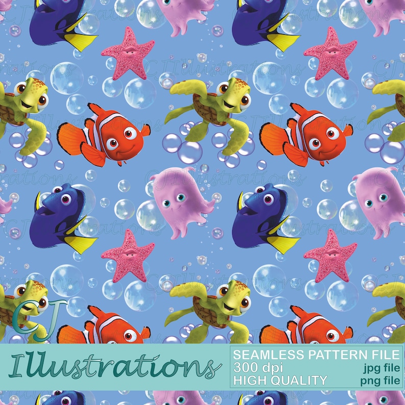 Cute Nemo Seamless Pattern DIGITAL DOWNLOAD Commercial Use Printable ...