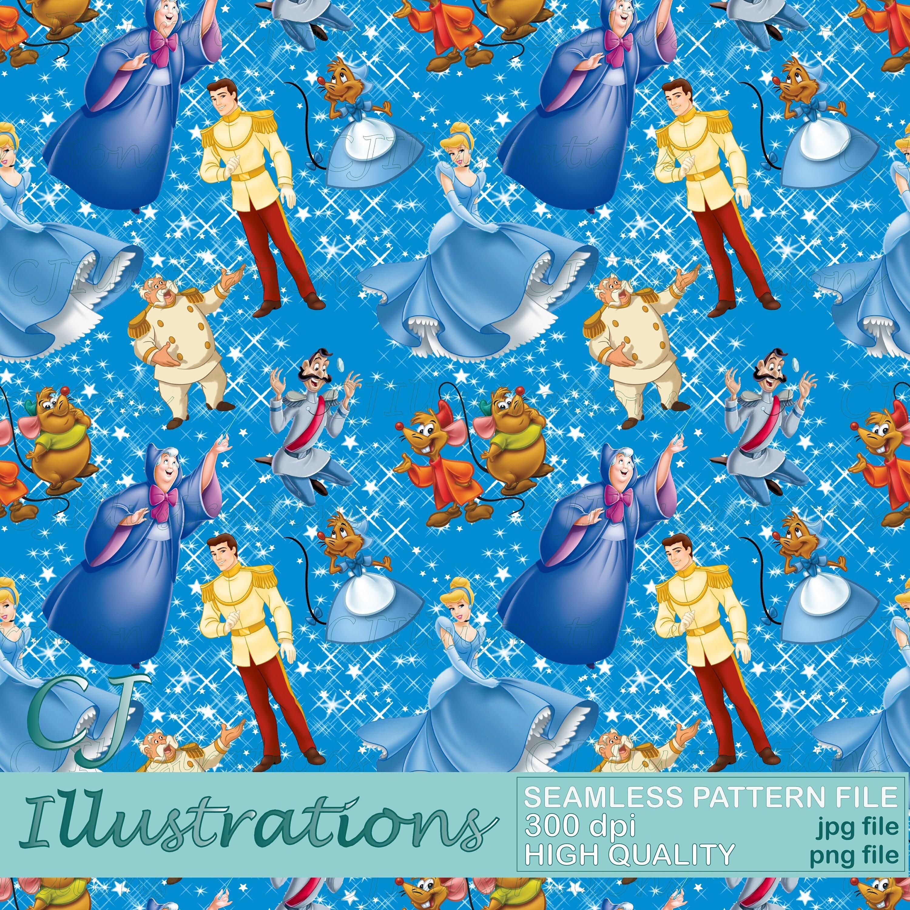 Cinderella Princess Seamless Pattern DIGITAL DOWNLOAD - Etsy