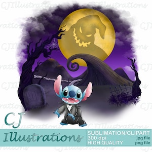 Cute Skellington Stitch clipart Sublimation design. Digital Download PNG JPG JPEG Printable Print T-Shirt halloween jack christmas nightmare