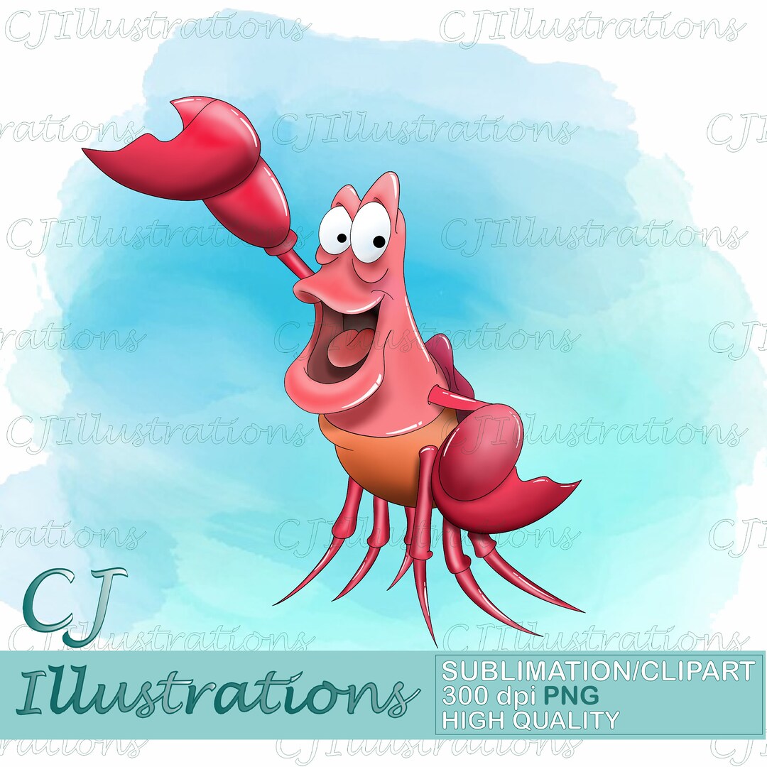 Cute Crab Little Mermaid Clipart Pattern PNG DIGITAL DOWNLOAD