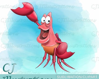 Cute Crab Little Mermaid Clipart Pattern PNG DIGITAL DOWNLOAD Commercial Printable Digital Paper Background design Ariel Sebastian ursula
