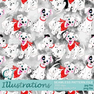 Cute Dalmatians dog Seamless Pattern DIGITAL DOWNLOAD Commercial Use Printable. Digital Paper Background design clipart 101 puppy cruella
