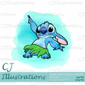 Cute Stitch watercolour clipart Sublimation design Digital Download PNG JPG JPEG Commercial Use Printable Print for T-Shirt lilo ohana angel