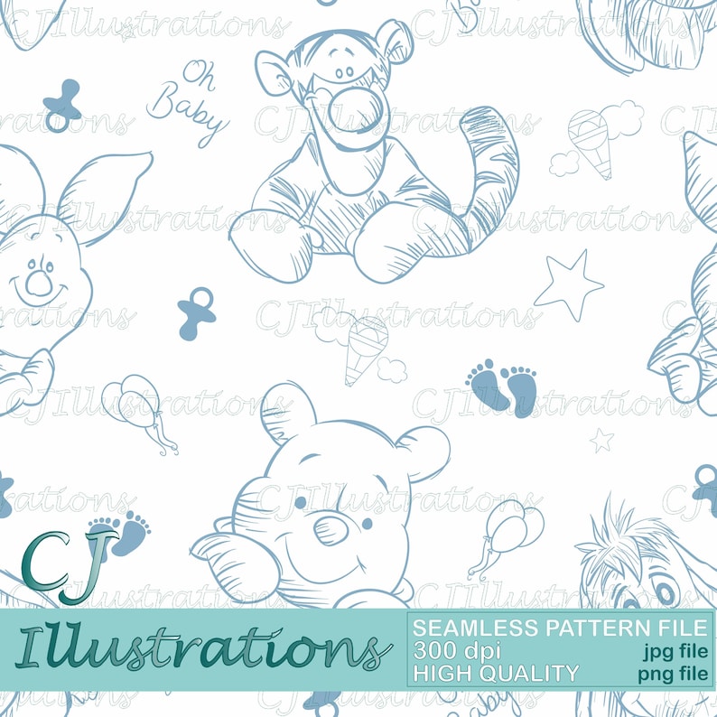 Sketch Winnie the Pooh Seamless Pattern DIGITAL DOWNLOAD Commercial ...