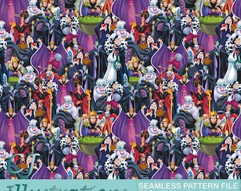 Evil Villains Seamless Pattern DIGITAL DOWNLOAD Commercial Use Printable. Digital Paper Background design clipart bad queen sea witch wicked