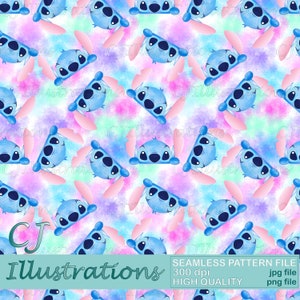 Cute Stitch Seamless Pattern DIGITAL DOWNLOAD Commercial Use Printable. Digital Paper Background design clipart ohana hawaii lilo and stitch