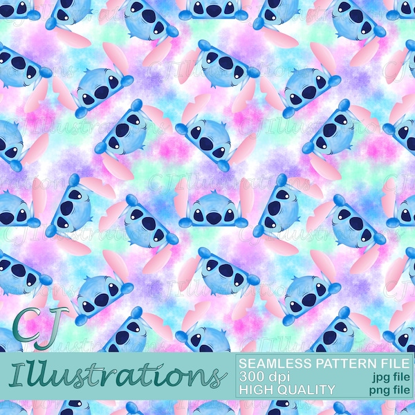 Cute Stitch Seamless Pattern DIGITAL DOWNLOAD Commercial Use Printable. Digital Paper Background design clipart ohana hawaii lilo and stitch