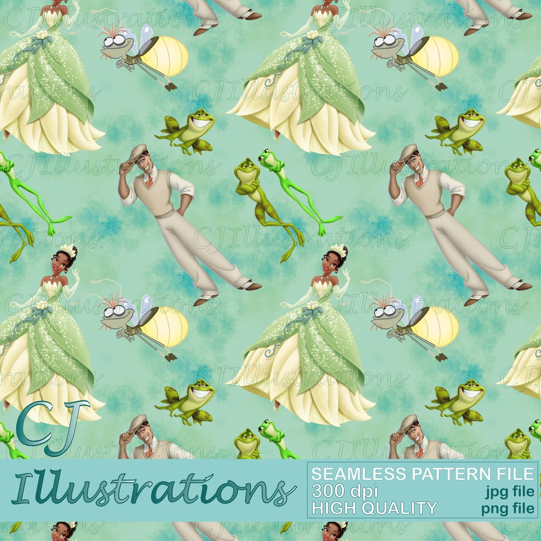Princess and the Frog Seamless Pattern DIGITAL DOWNLOAD Commercial Use