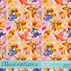 Winnie the pooh Seamless Pattern DIGITAL DOWNLOAD Commercial Use Printable. Digital Paper Background design clipart tigger eeyore piglet