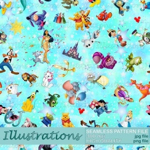 Magic Kingdom Seamless Pattern DIGITAL DOWNLOAD Commercial Use Printable Digital Paper mouse Background design clipart minnie pixar mickey