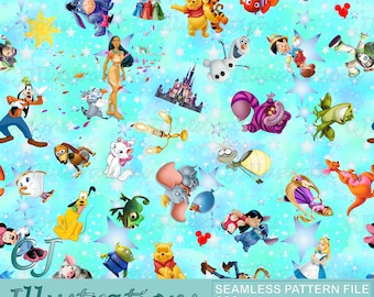 Magic Kingdom Seamless Pattern DESCARGA DIGITAL Uso comercial Papel digital imprimible ratón Diseño de fondo clipart minnie pixar mickey