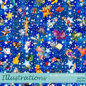 Wzór bez szwu Magic Kingdom CYFROWE POBIERANIE Komercyjne zastosowanie Wydruk cyfrowy Papier mysz Tło projekt clipart minnie pixar mickey