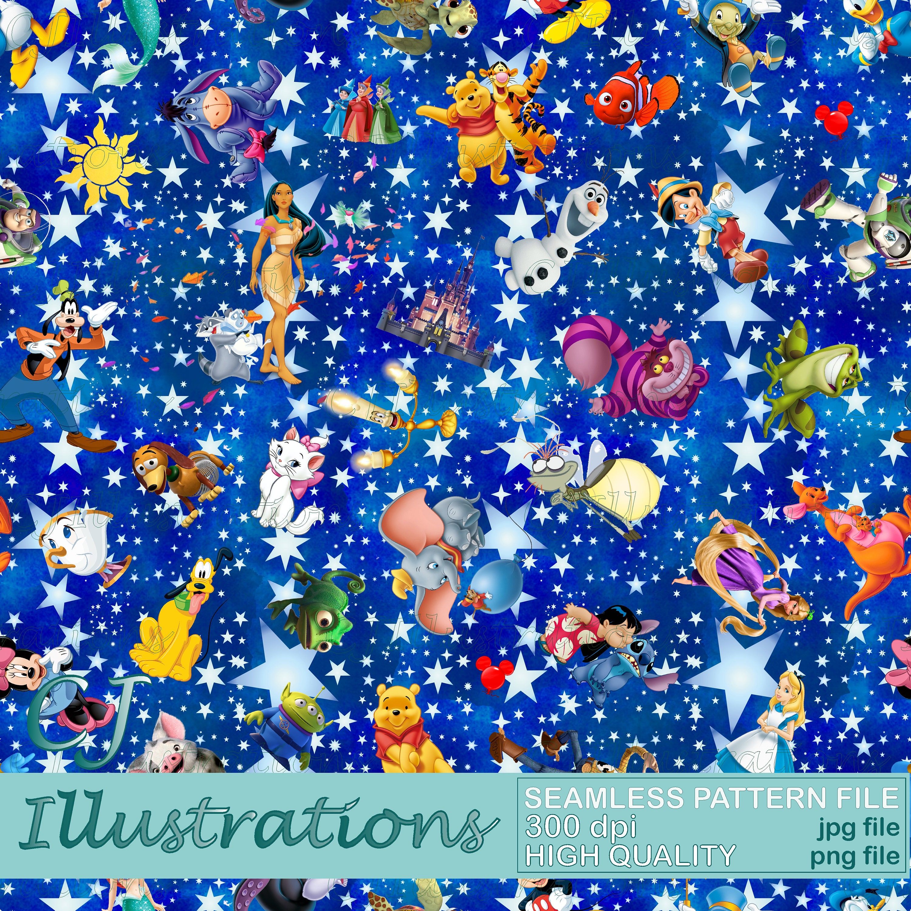 Magic Kingdom Seamless Pattern DIGITAL DOWNLOAD Commercial Use ...