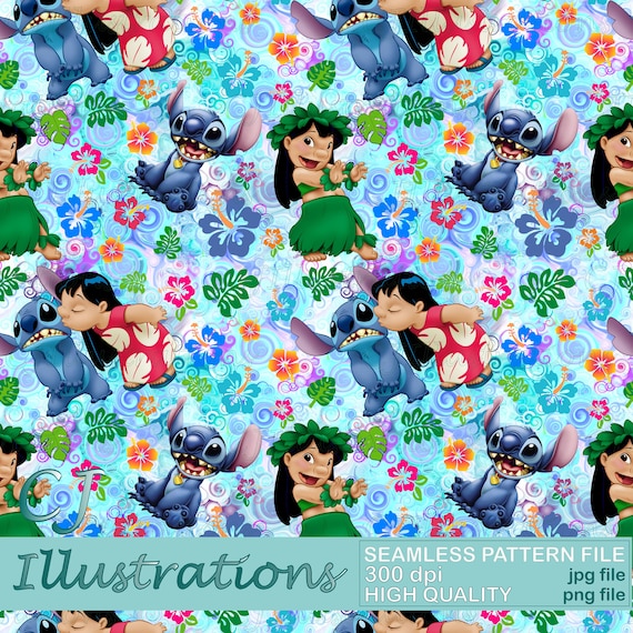 Cute Lilo and Stitch Seamless Pattern DIGITAL DOWNLOAD Commercial Use Printable. Digital Paper Background design clipart angel ohana hawaii