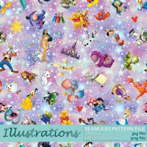 Magic Kingdom Nahtloses Muster DIGITALER DOWNLOAD Kommerzielle Nutzung Druckbares digitales Papier Maus Hintergrund Design Clipart Minnie Pixar Mickey