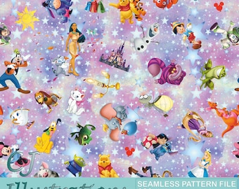 Magic Kingdom Seamless Pattern DESCARGA DIGITAL Uso comercial Papel digital imprimible ratón Diseño de fondo clipart minnie pixar mickey