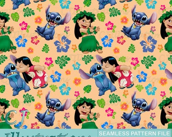 Cute Lilo and Stitch Seamless Pattern DIGITAL DOWNLOAD Commercial Use Printable. Digital Paper Background design clipart angel ohana hawaii