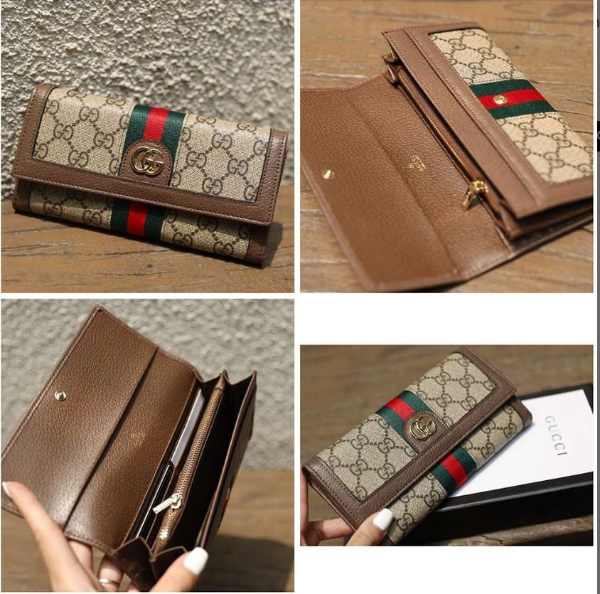 Gucci GG Supreme Monogram Apple Card Case Wallet Brown
