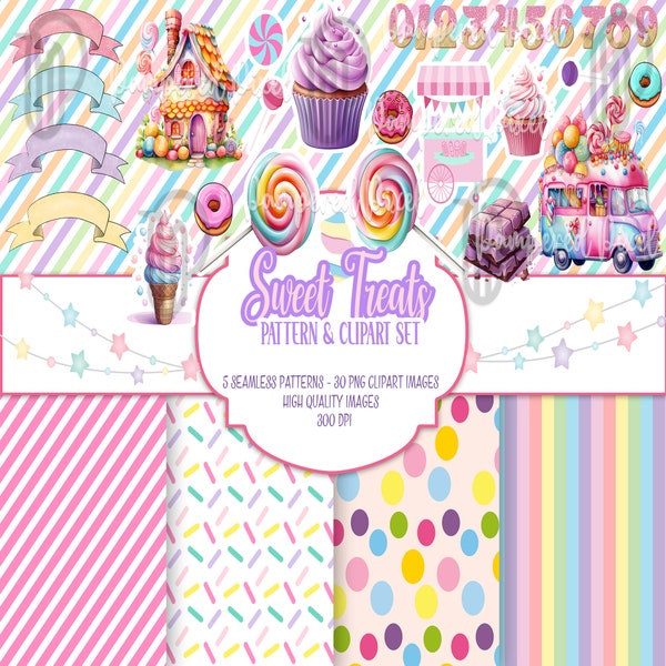 CandyLand Seamless Pattern and Clipart Set, candy clipart, candy stripes, instant download, chocolate clipart, seamless patterns, HD