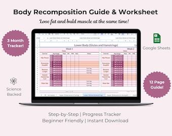 Body Recomposition Fitness EBook, Exercise Template, Cardio, Habit Tracker, Nutrition Guide for Weight Loss, Building Muscle, Google Sheets