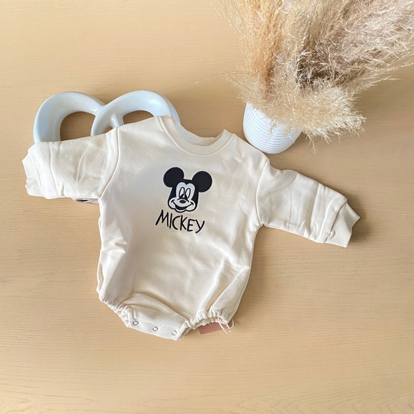 Mickey Embroidery Romper | Baby Unisex Disney Mickey Romper | Mickey Boy Girl Romper