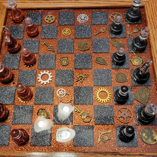 Steampunk chess/checkers board