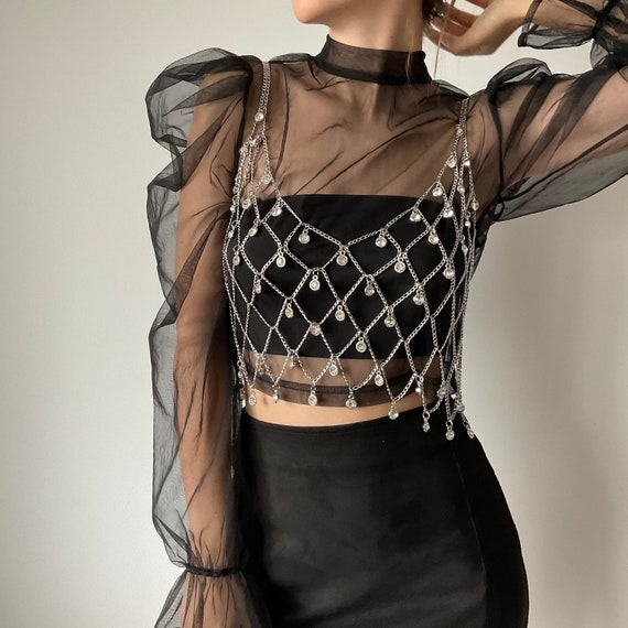 Luxurious Silver Chain Crystal Top Unique Elegant Body