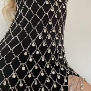 Glitter Rhinestone Chain Detail Ruched One-Shoulder Dress