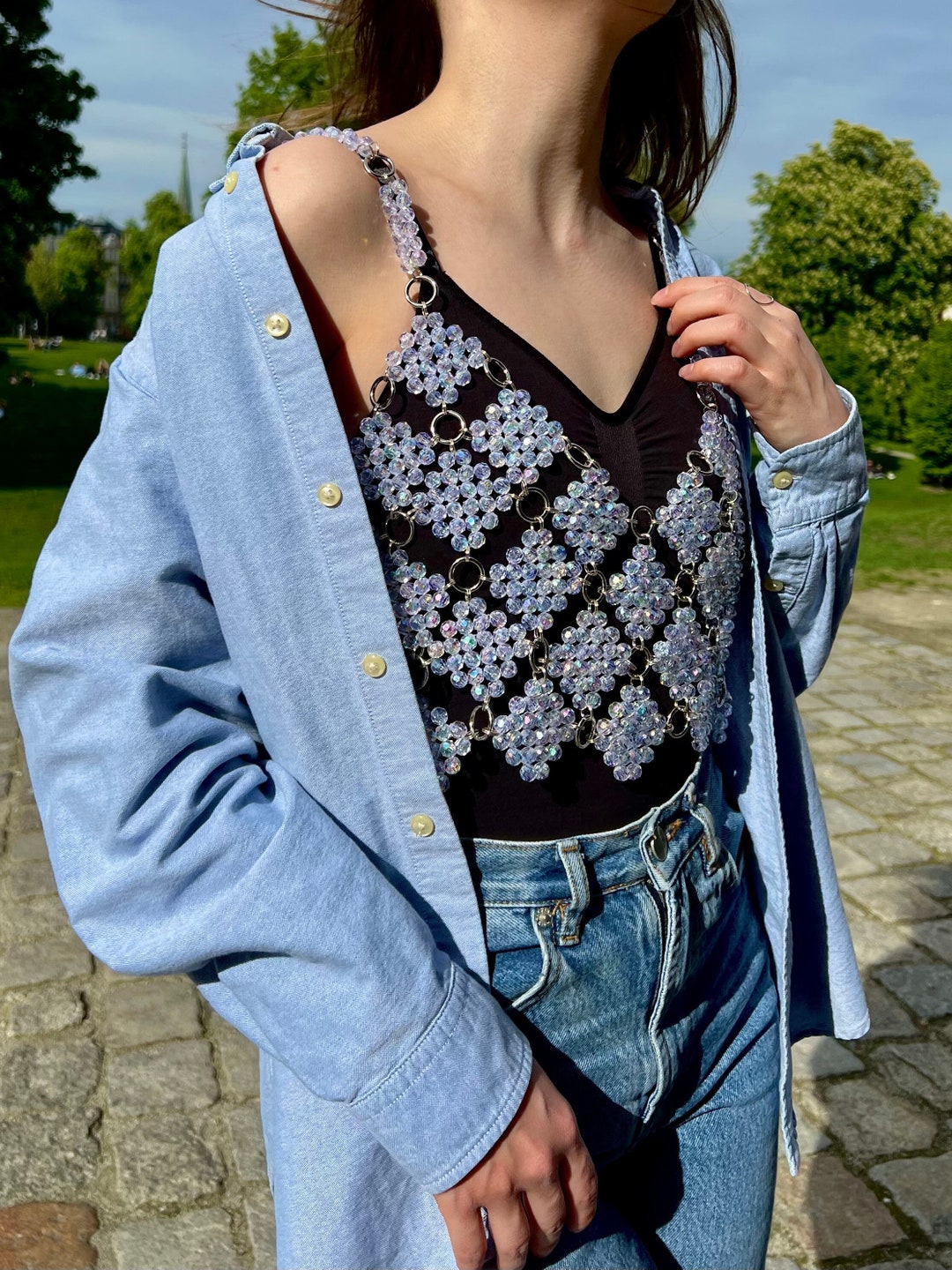 Side Tie Beaded Straps Crop Top main image 0